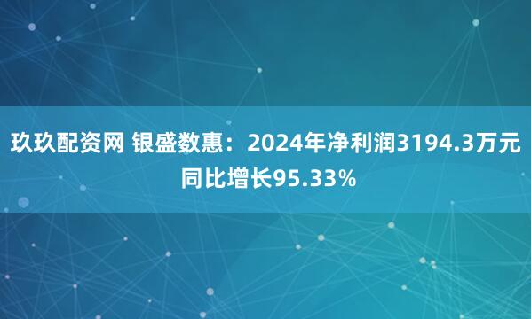 玖玖配资网 银盛数惠：2024年净利润3194.3万元 同比增长95.33%